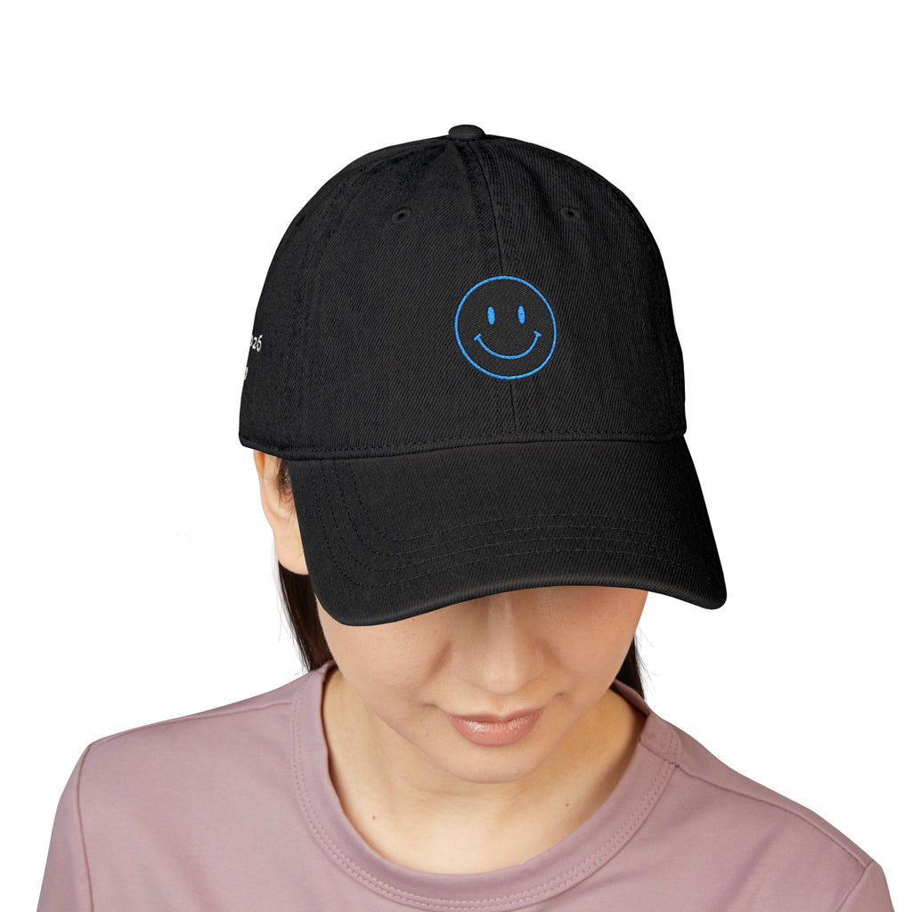 Blue Smiley Face Embroidered Hat | Denim Baseball Cap
