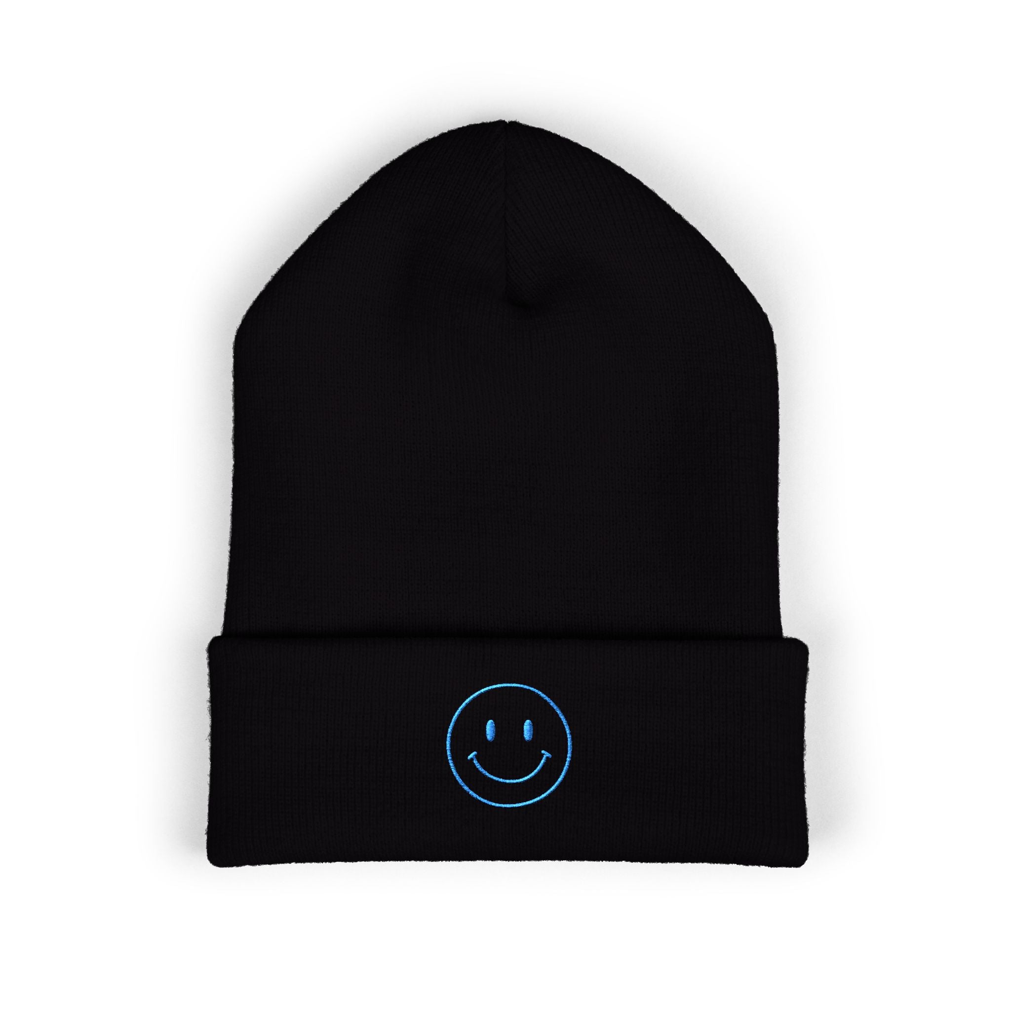 Blue Smiley Face Embroidered Beanie | Cuffed Beanie