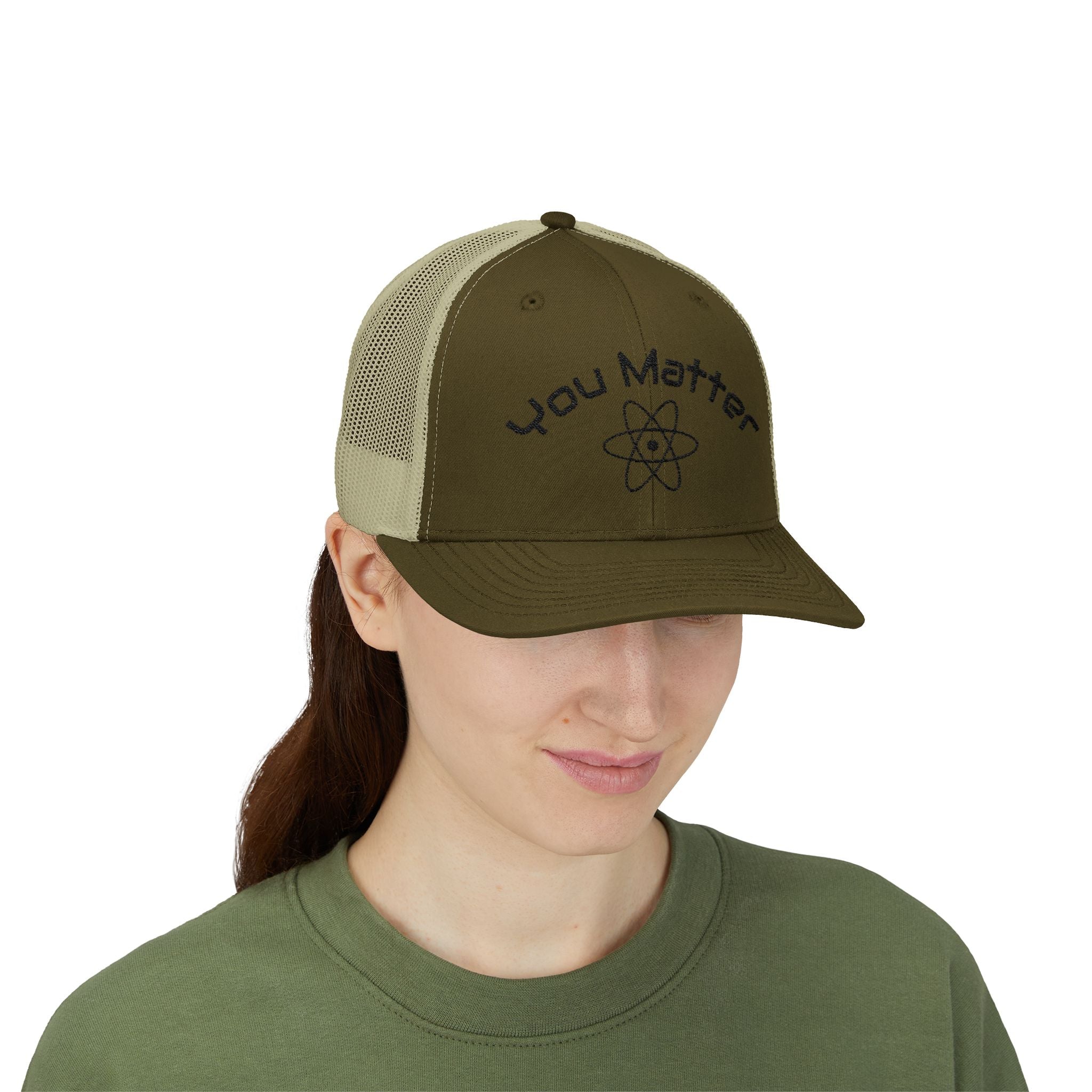 You Matter atom design Snapback Cap | science logo trucker hat