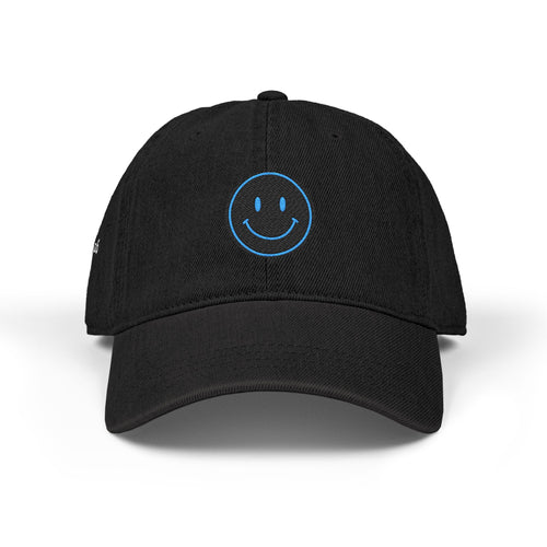 Blue Smiley Face Embroidered Hat | Denim Baseball Cap