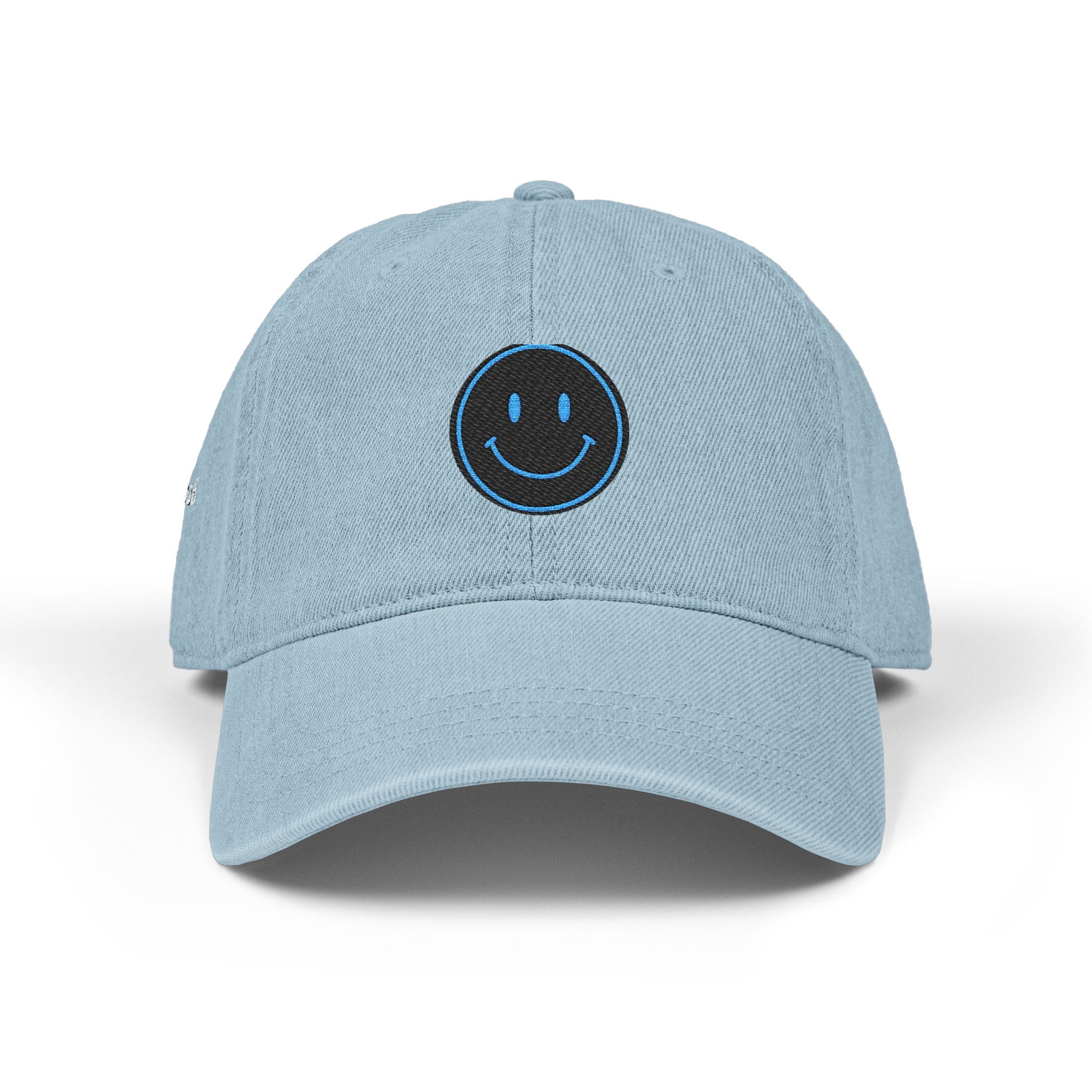 Blue Smiley Face Embroidered Hat | Denim Baseball Cap