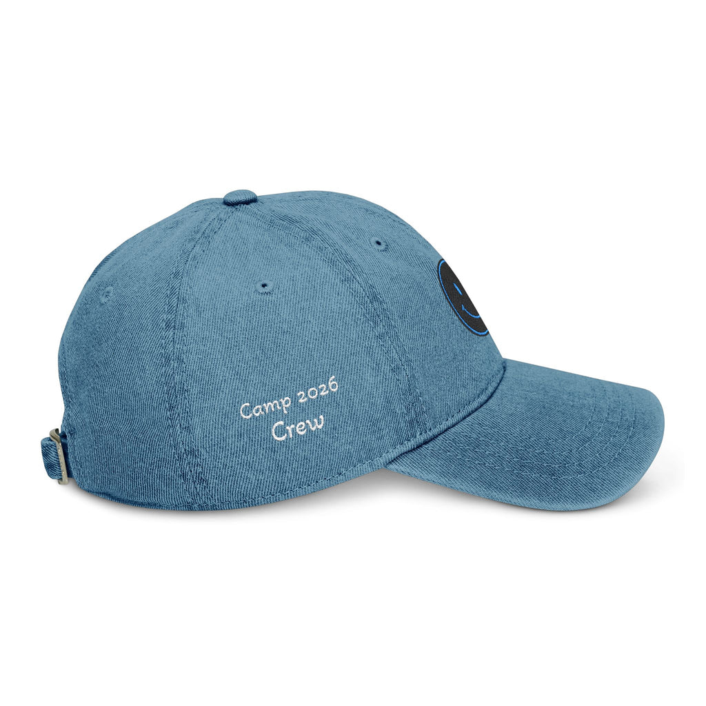 Blue Smiley Face Embroidered Hat | Denim Baseball Cap