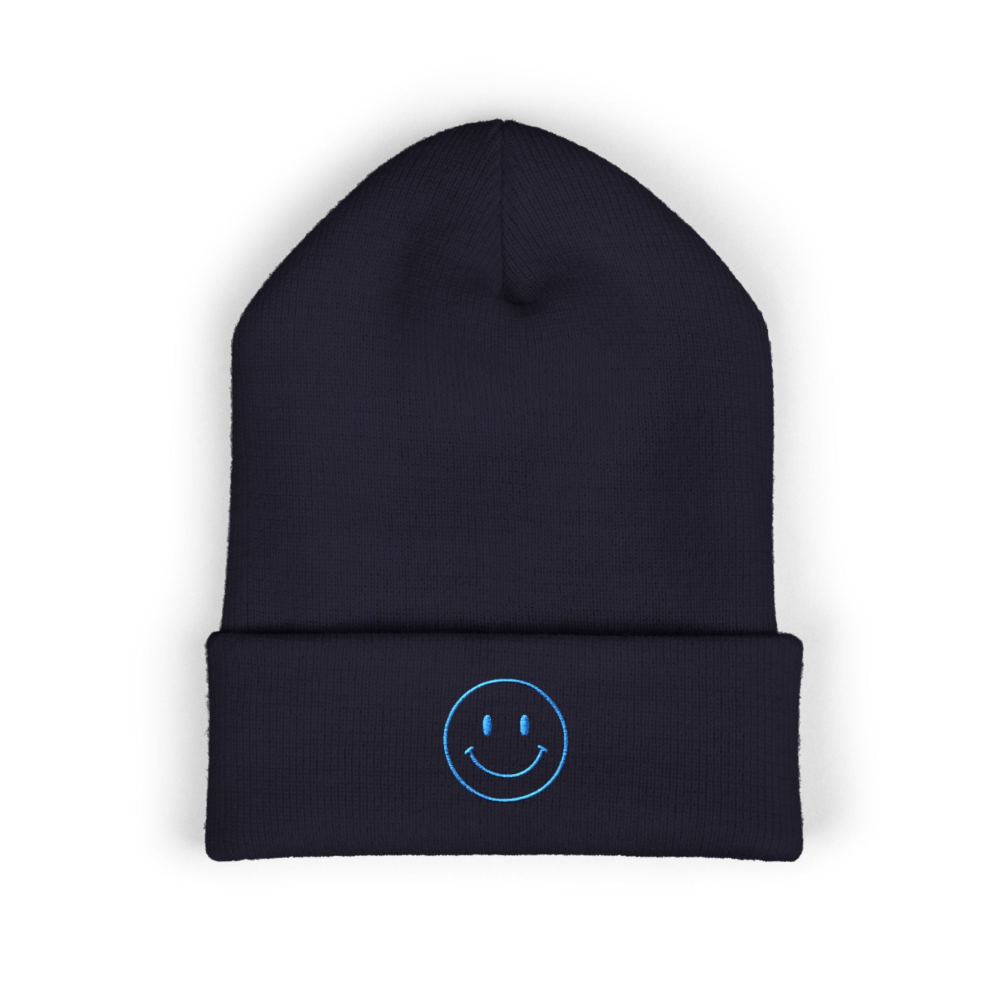 Blue Smiley Face Embroidered Beanie | Cuffed Beanie