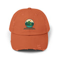 Mountain Forest Globe Cap | Distressed Hat, Nature Scenic Embroidery