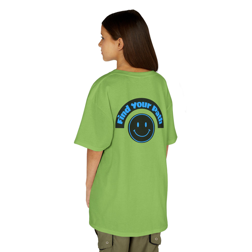 Explore Learn Protect | Kids Tee | Mountain Globe, Find Your Path Smiley