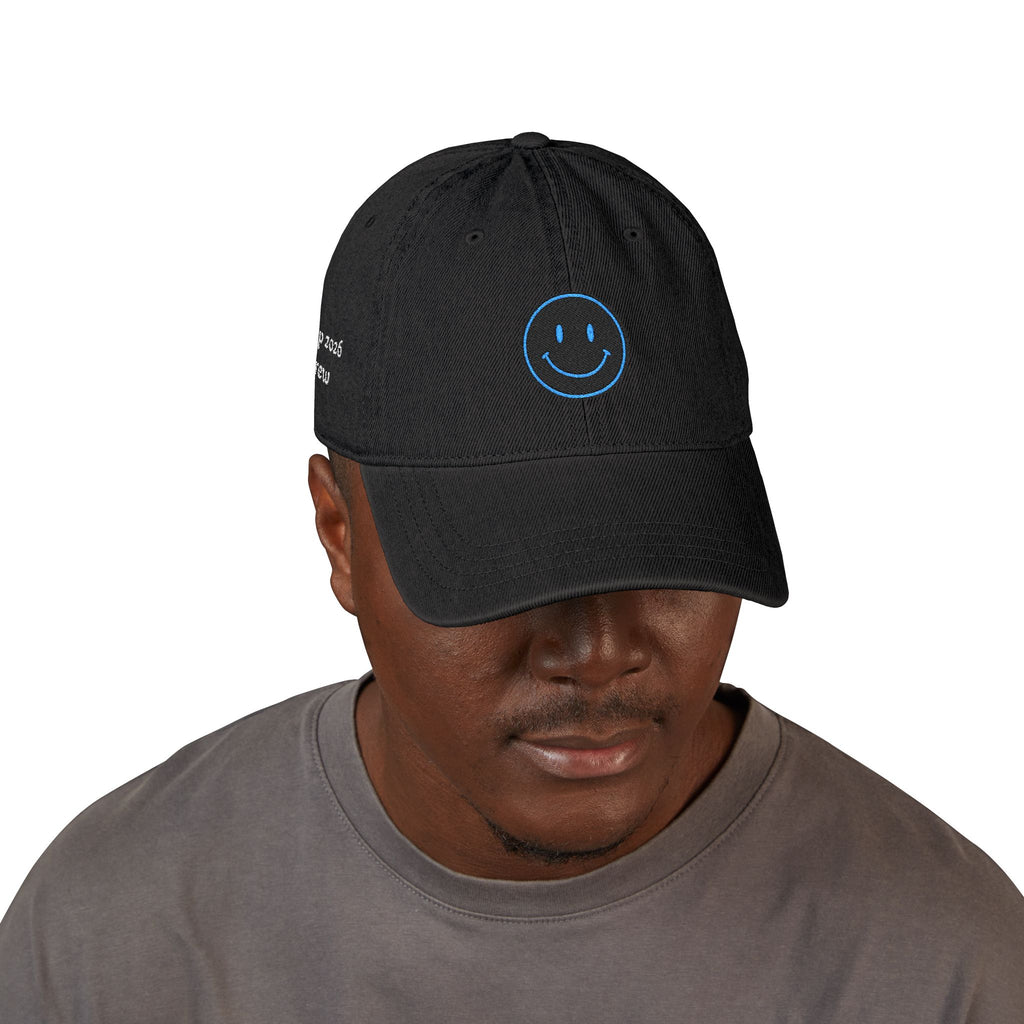 Blue Smiley Face Embroidered Hat | Denim Baseball Cap