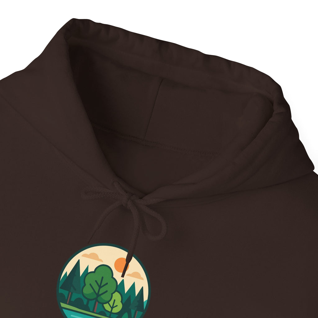 Explore Learn Protect hoodie | Mountain Nature Badge, Find Your Path back print