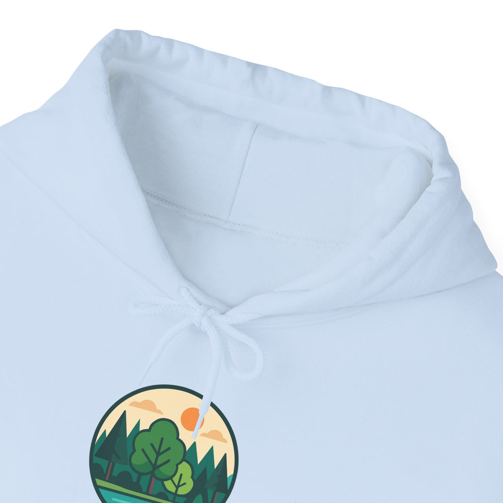 Explore Learn Protect hoodie | Mountain Nature Badge, Find Your Path back print