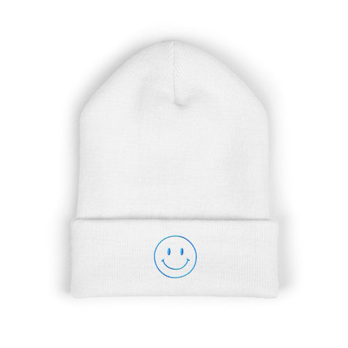 Blue Smiley Face Embroidered Beanie | Cuffed Beanie