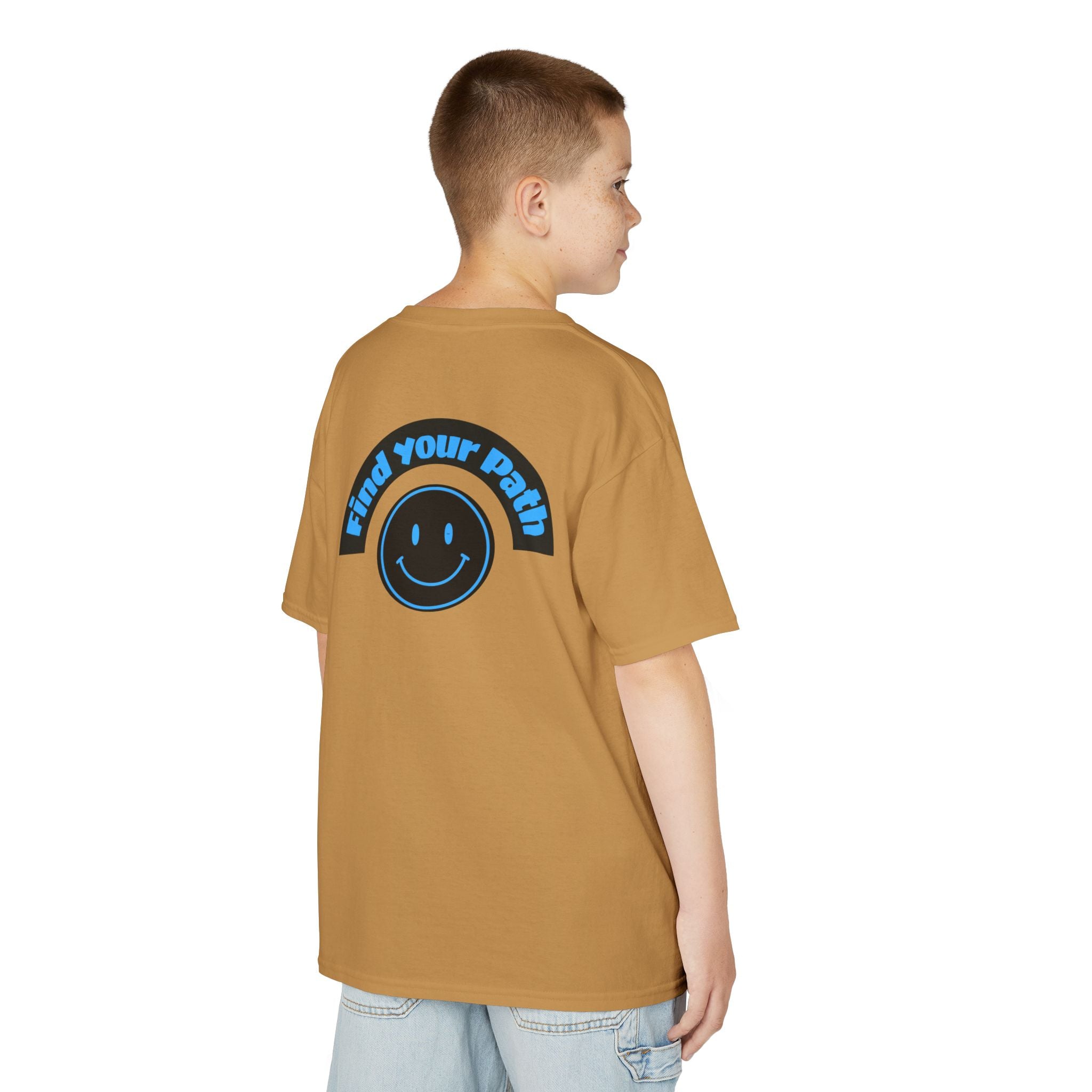 Explore Learn Protect | Kids Tee | Mountain Globe, Find Your Path Smiley