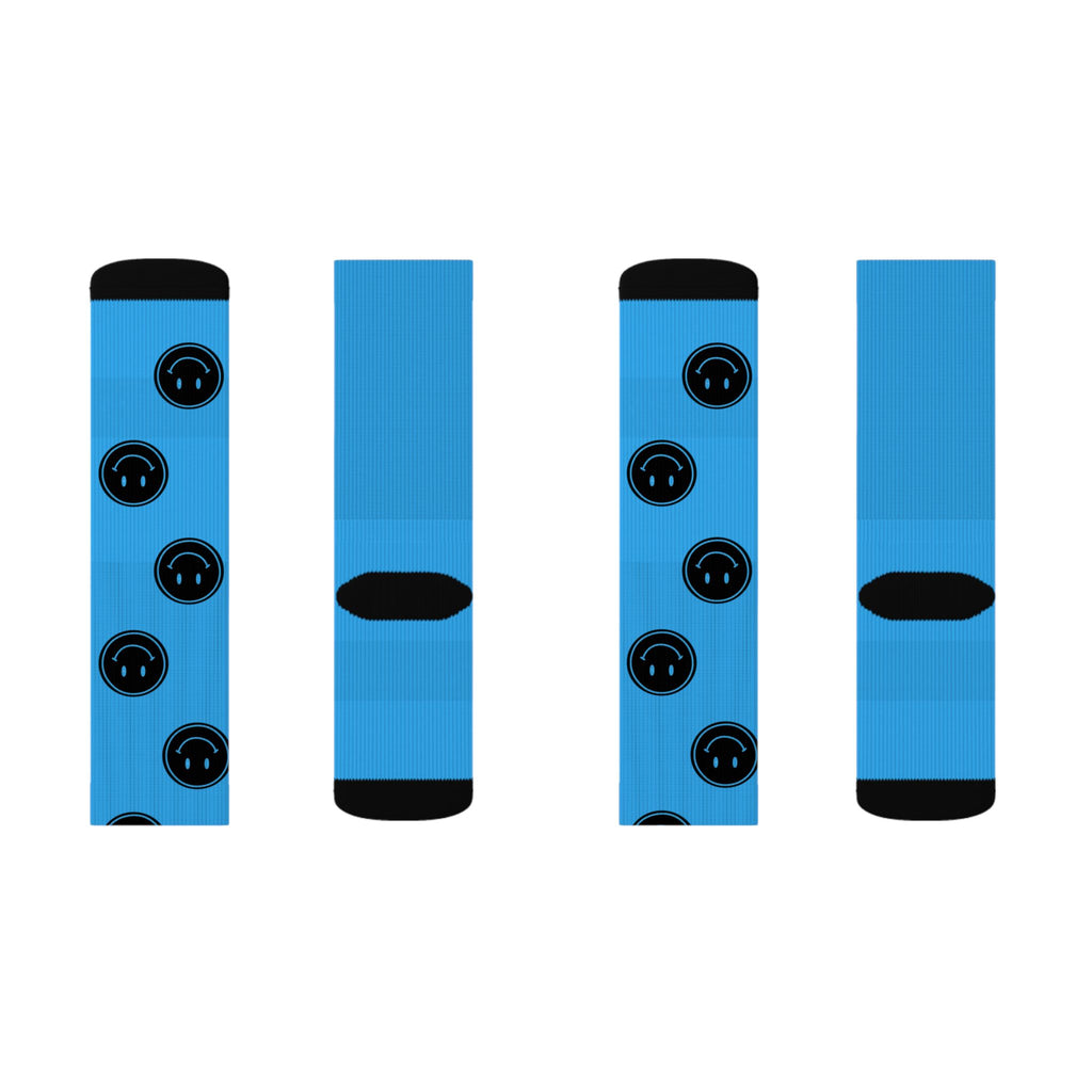Black Smiley Face Pattern Socks | Blue Sublimation Socks