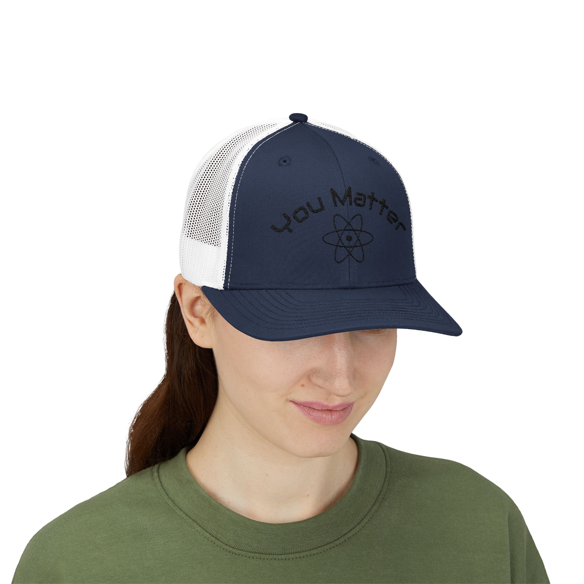 You Matter atom design Snapback Cap | science logo trucker hat