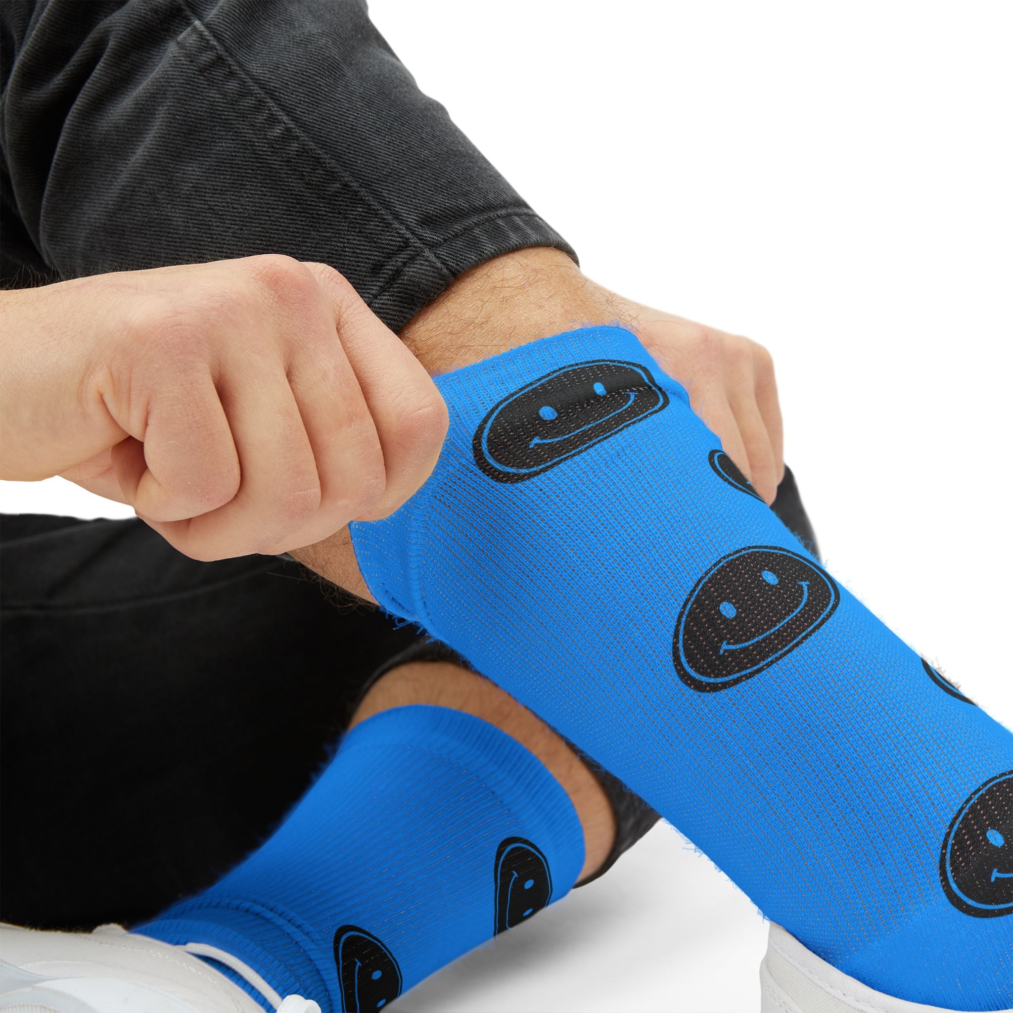 Black Smiley Face Pattern Socks | Blue Sublimation Socks