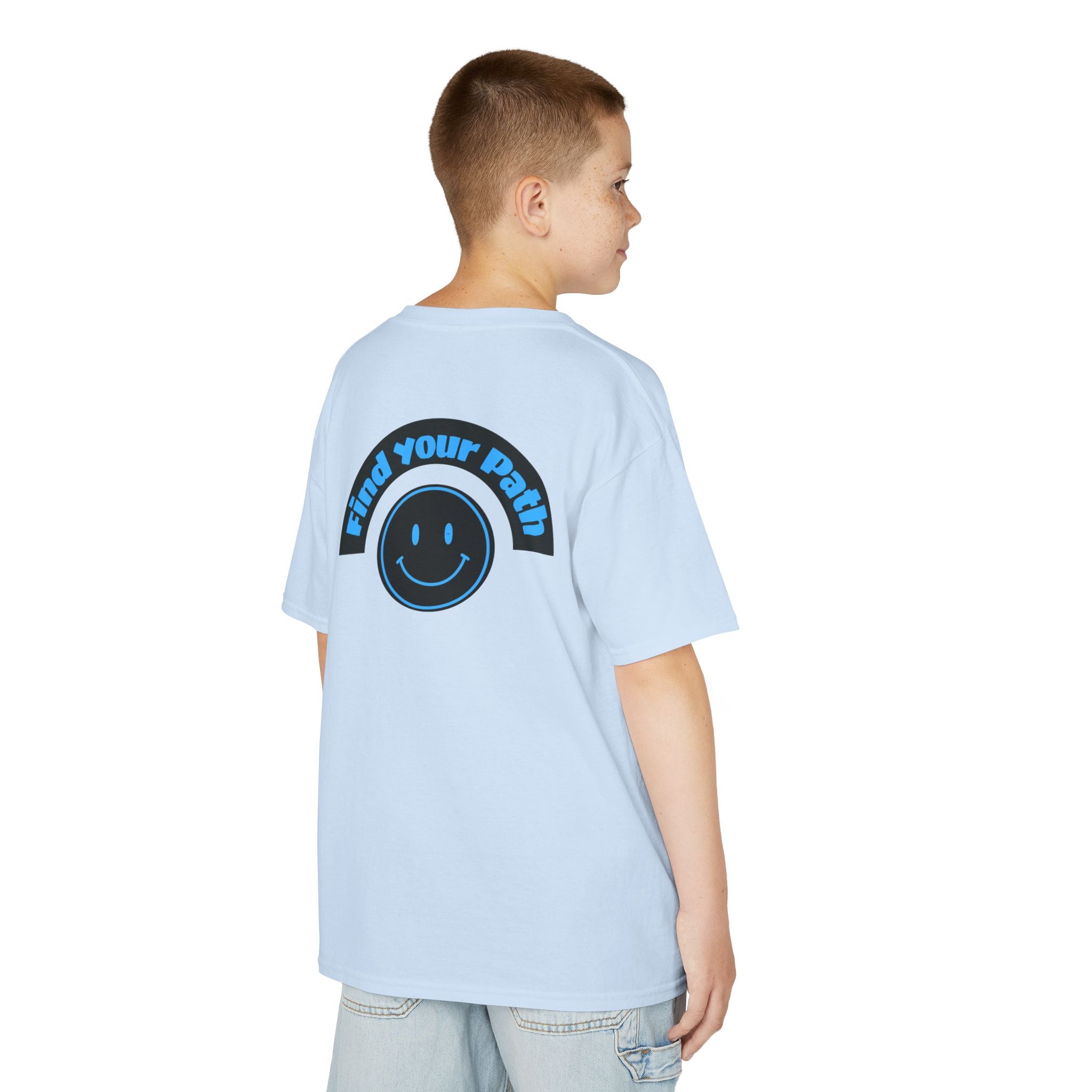 Explore Learn Protect | Kids Tee | Mountain Globe, Find Your Path Smiley