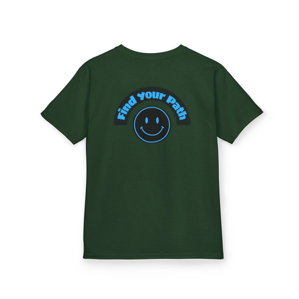 Explore Learn Protect | Kids Tee | Mountain Globe, Find Your Path Smiley