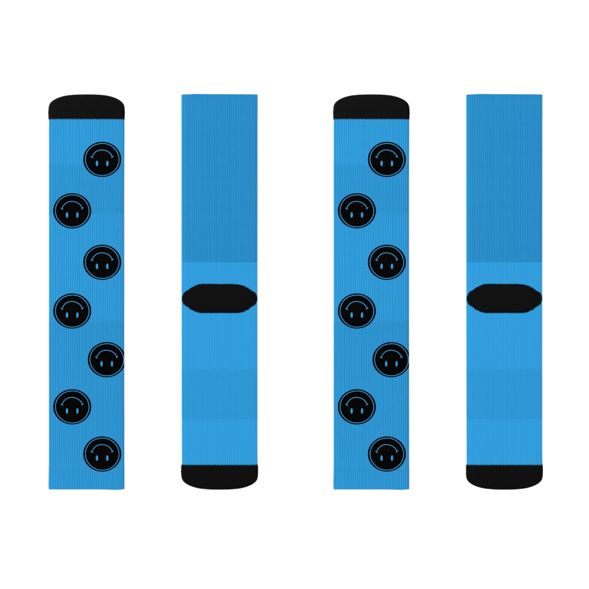 Black Smiley Face Pattern Socks | Blue Sublimation Socks