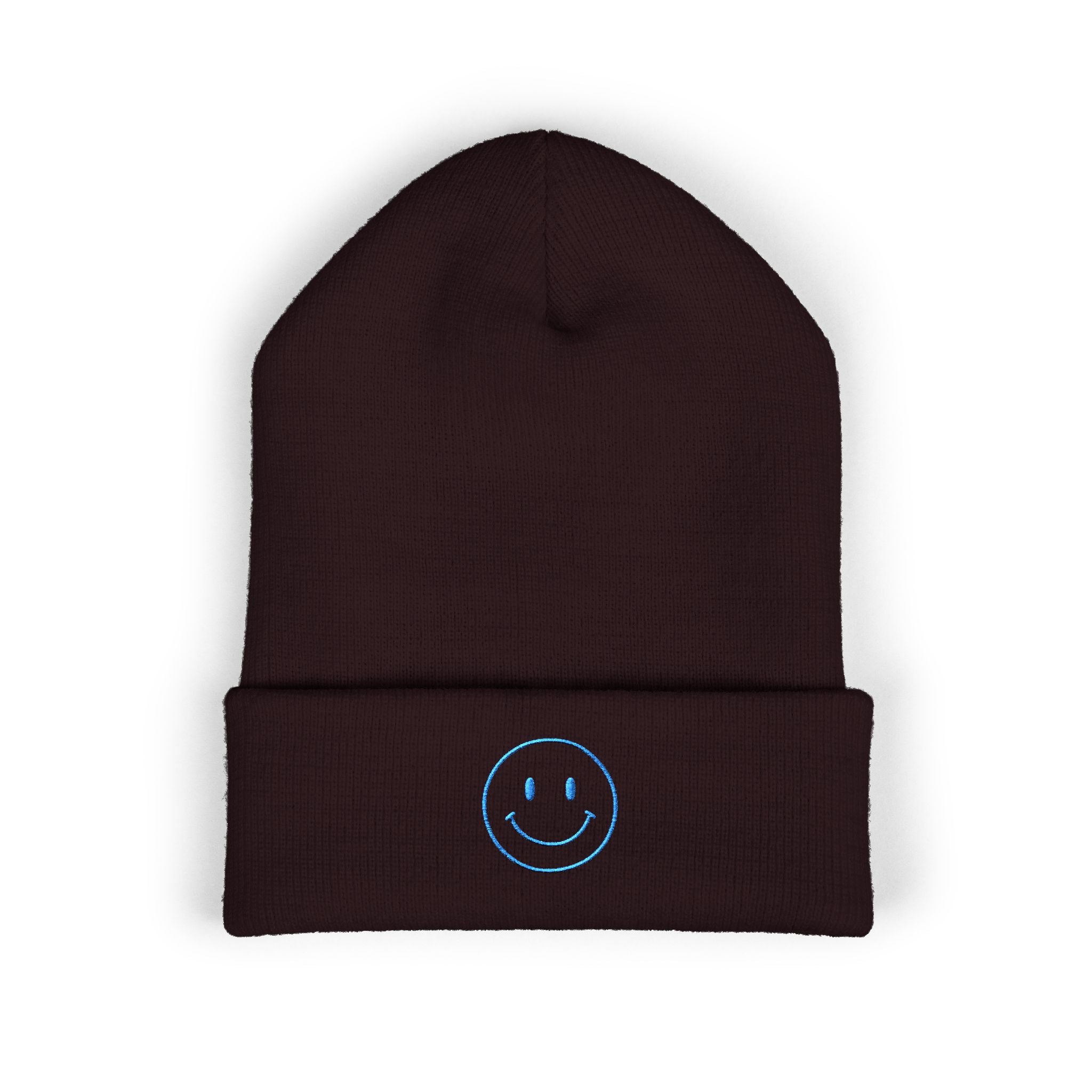 Blue Smiley Face Embroidered Beanie | Cuffed Beanie