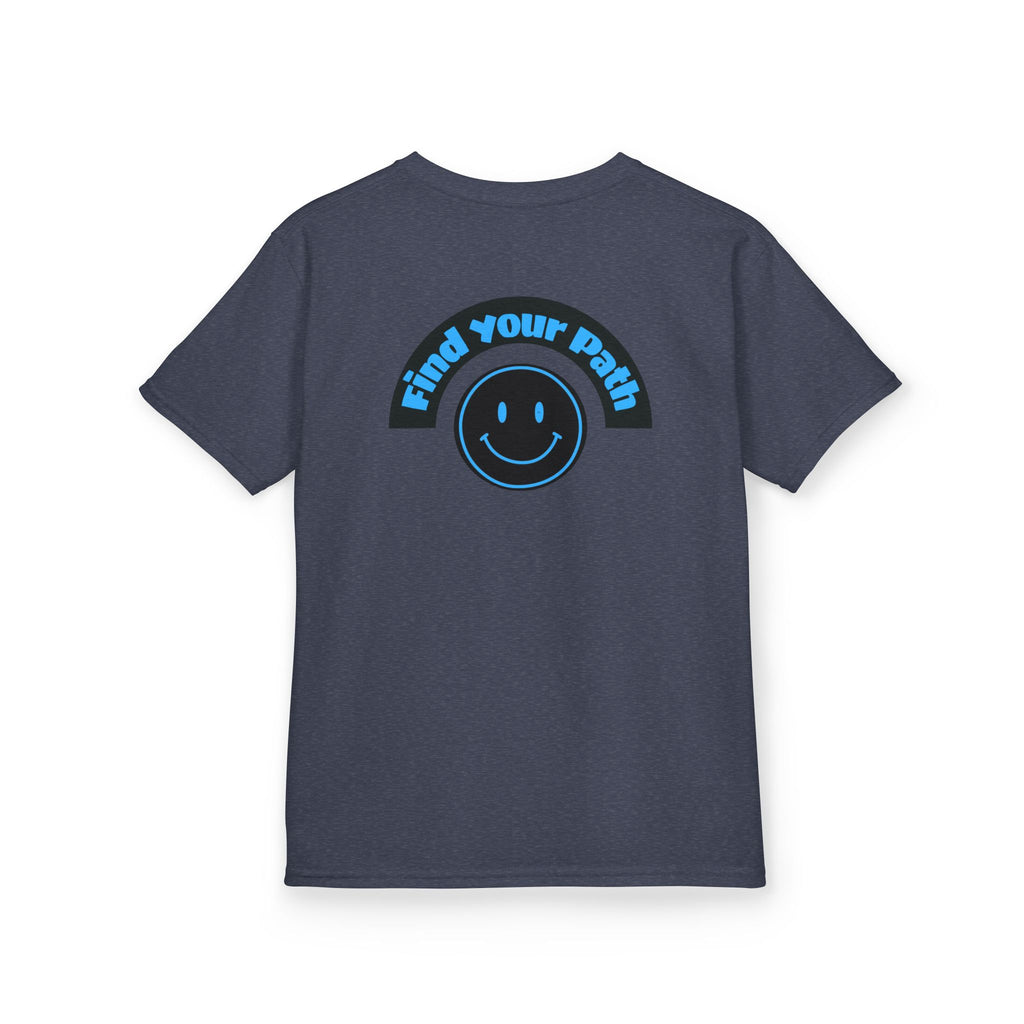 Explore Learn Protect | Kids Tee | Mountain Globe, Find Your Path Smiley