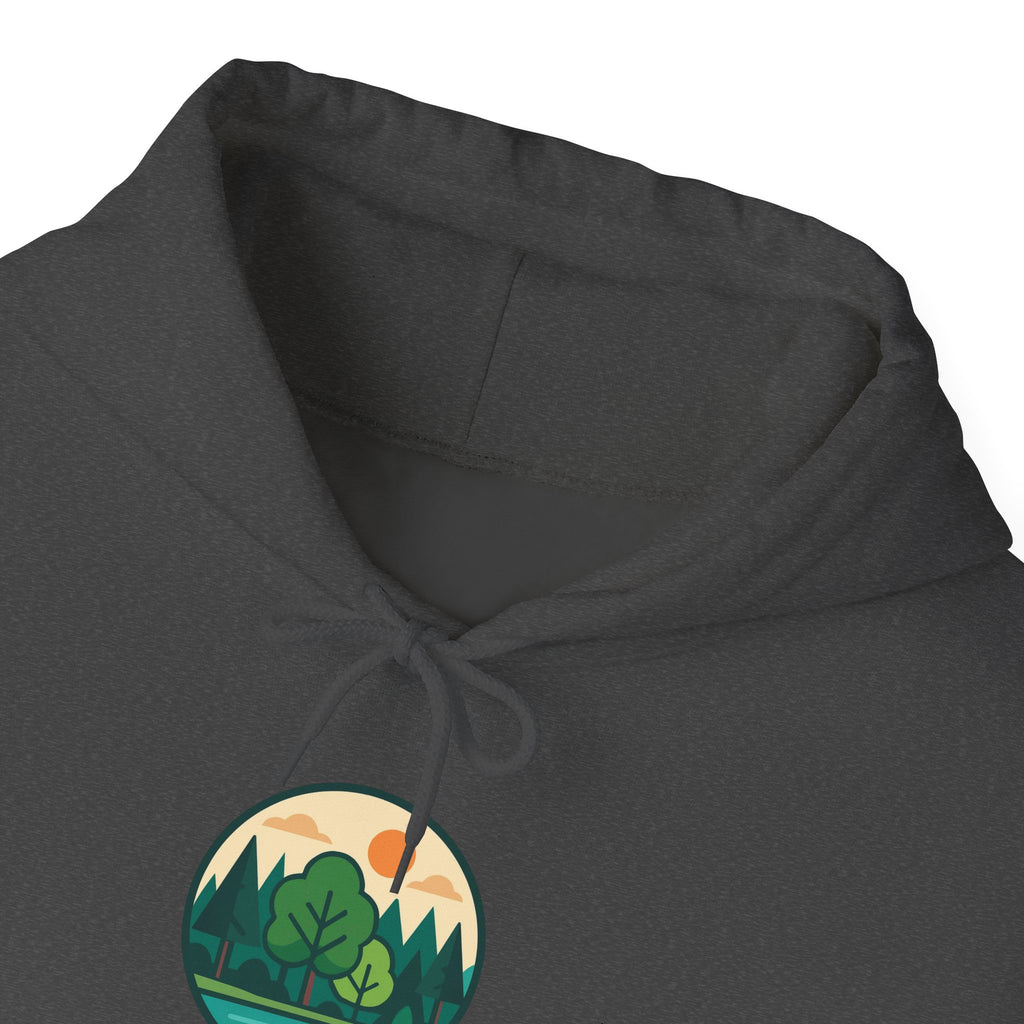 Explore Learn Protect hoodie | Mountain Nature Badge, Find Your Path back print