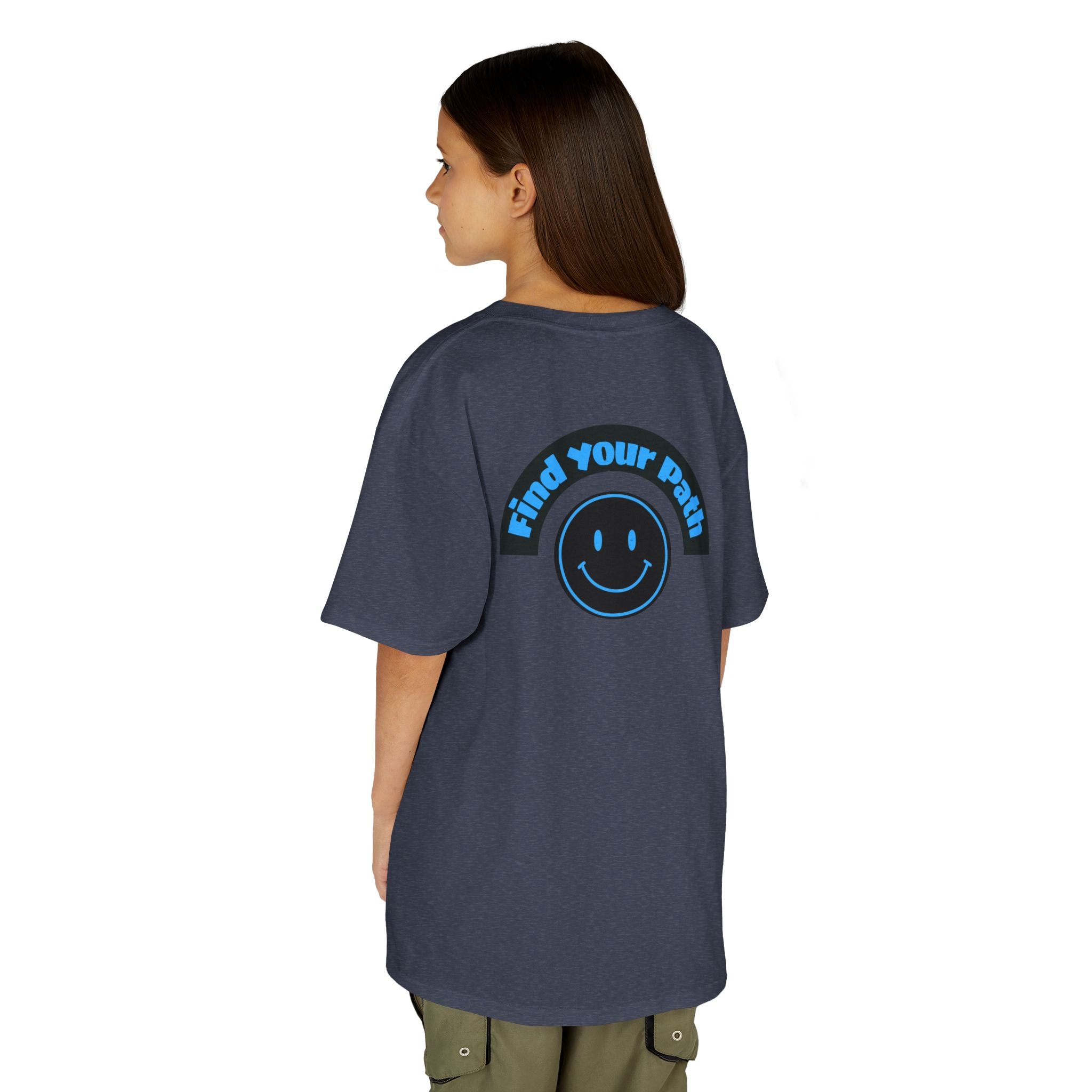 Explore Learn Protect | Kids Tee | Mountain Globe, Find Your Path Smiley