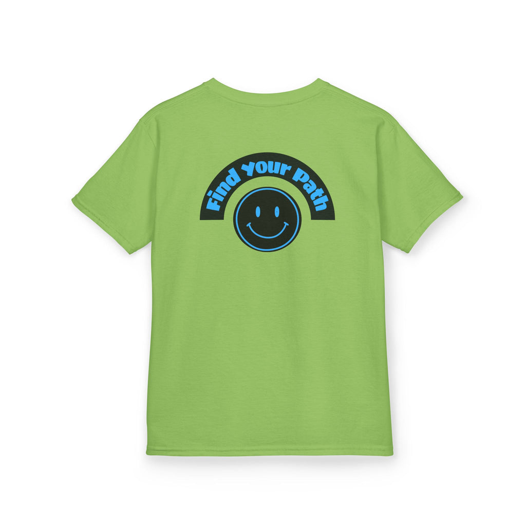 Explore Learn Protect | Kids Tee | Mountain Globe, Find Your Path Smiley