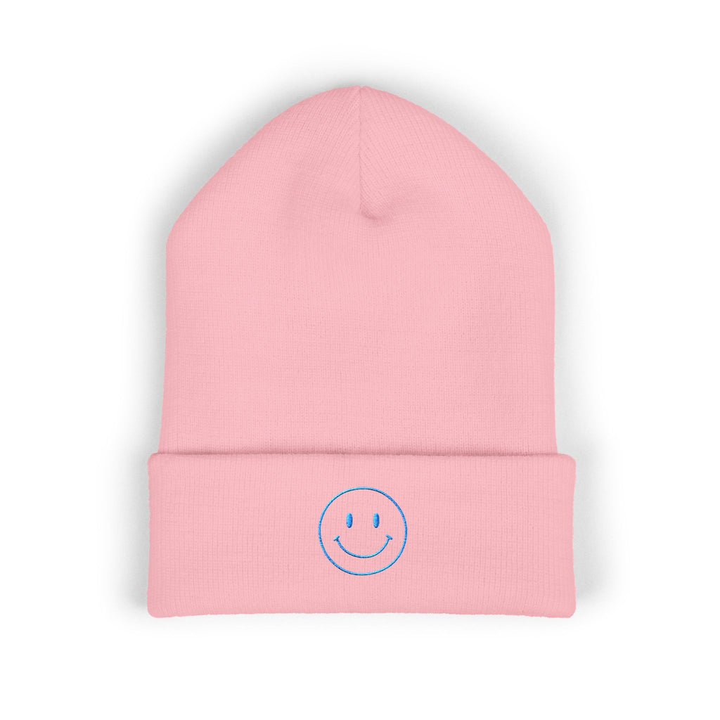 Blue Smiley Face Embroidered Beanie | Cuffed Beanie