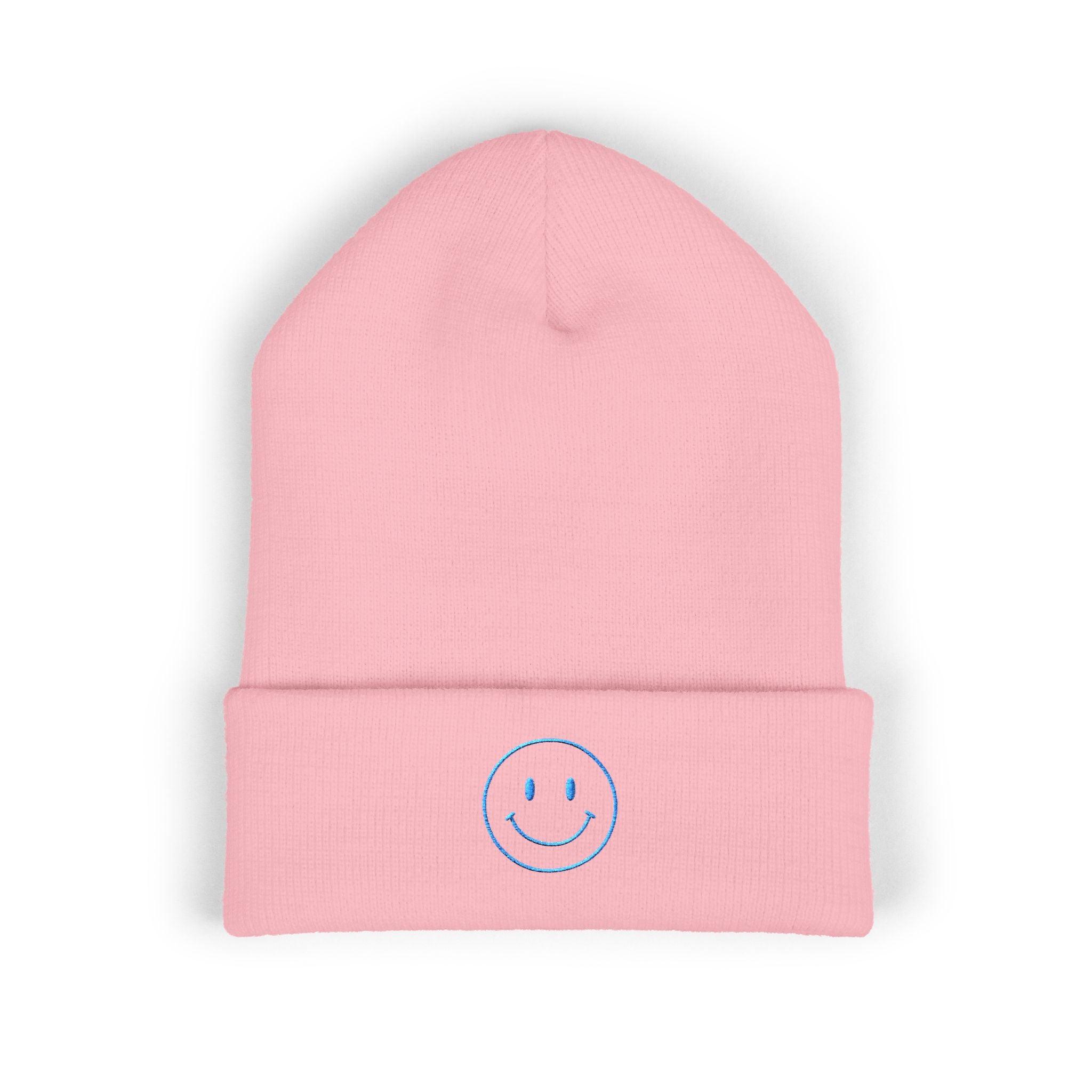 Blue Smiley Face Embroidered Beanie | Cuffed Beanie