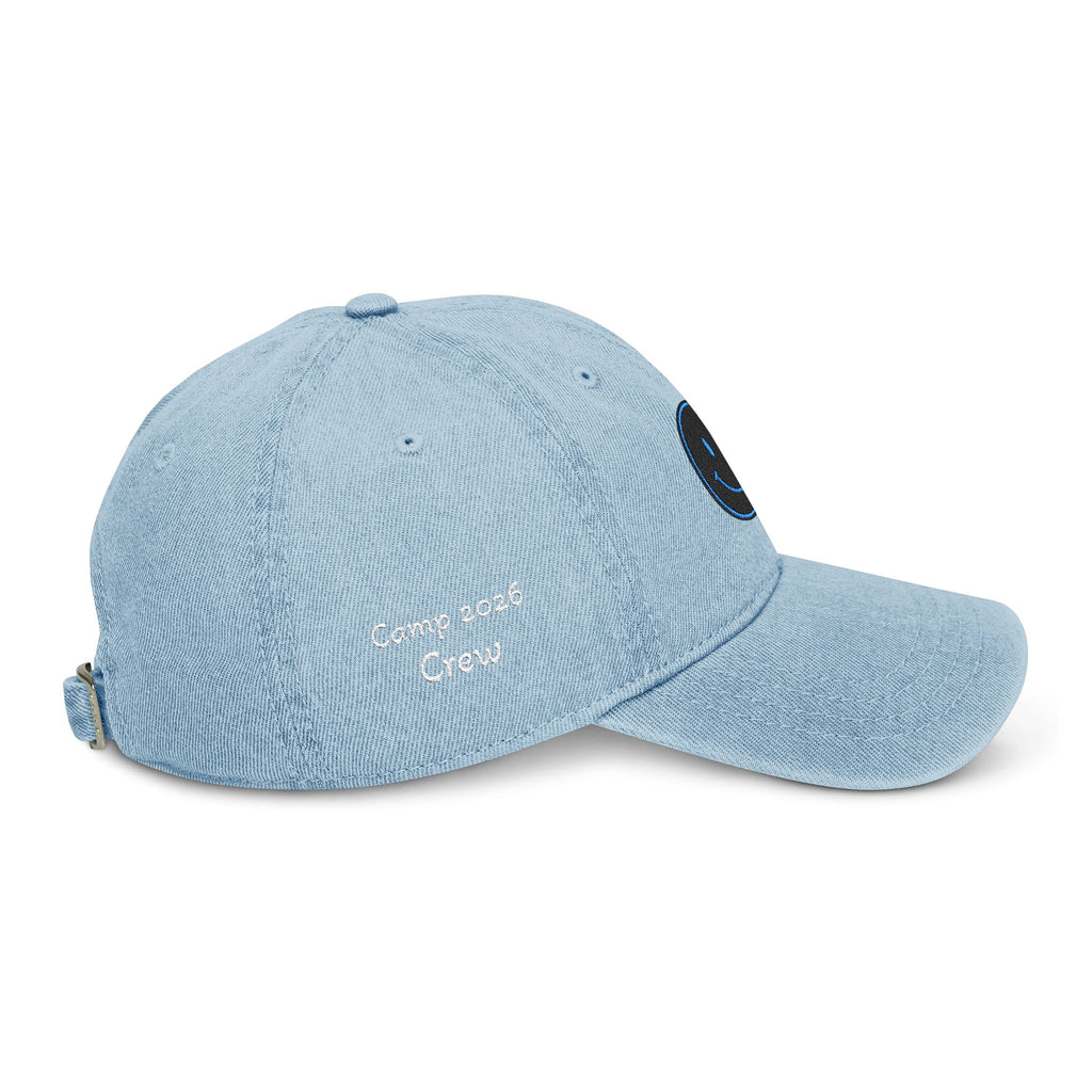 Blue Smiley Face Embroidered Hat | Denim Baseball Cap