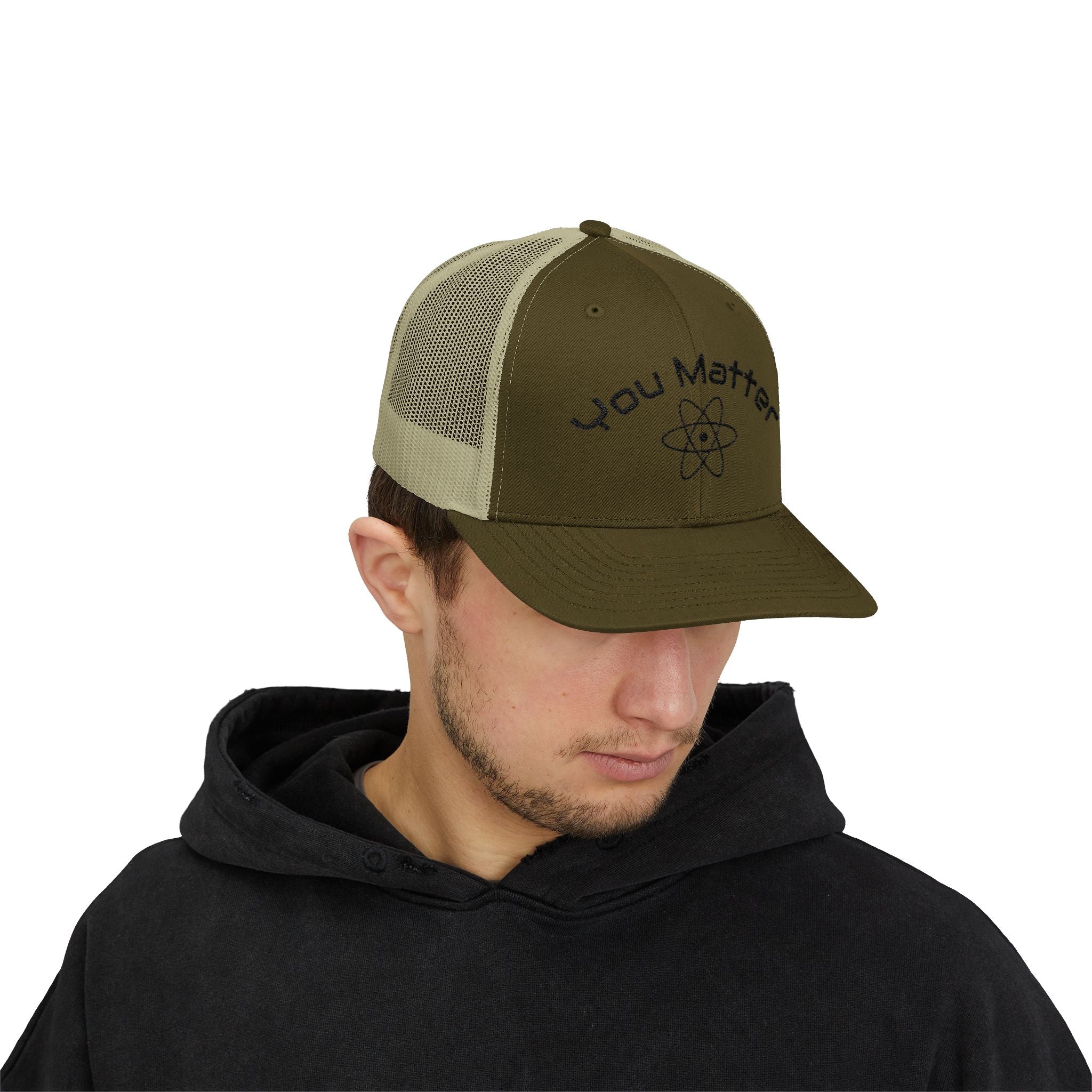You Matter atom design Snapback Cap | science logo trucker hat