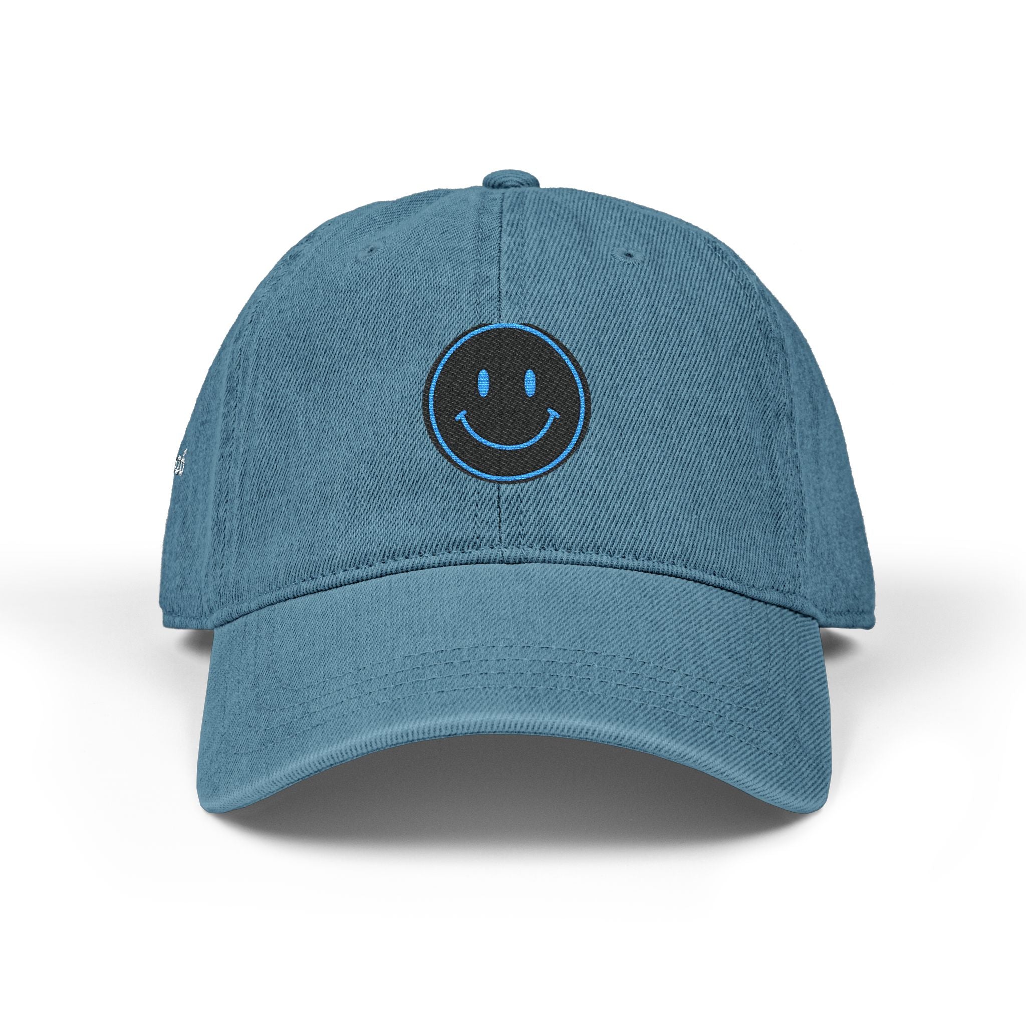 Blue Smiley Face Embroidered Hat | Denim Baseball Cap