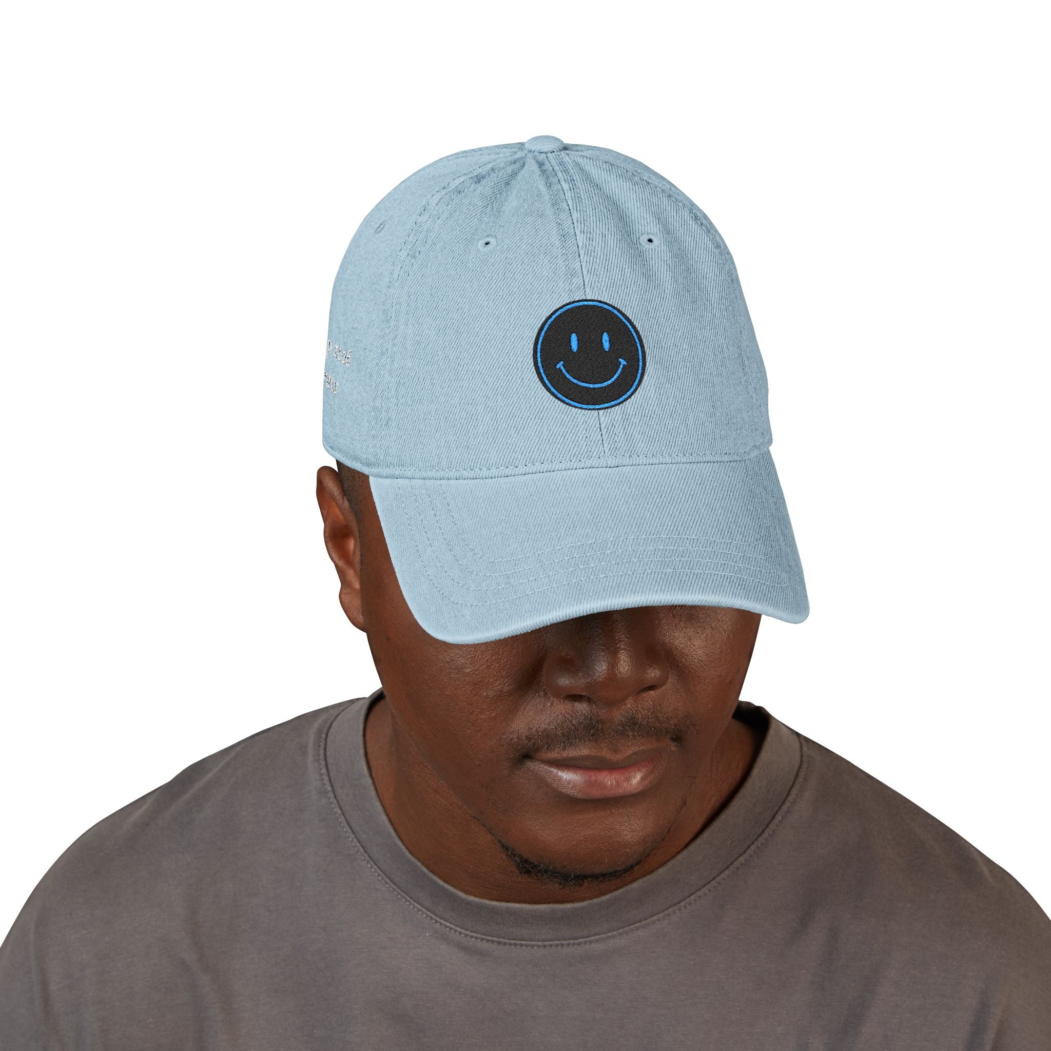 Blue Smiley Face Embroidered Hat | Denim Baseball Cap