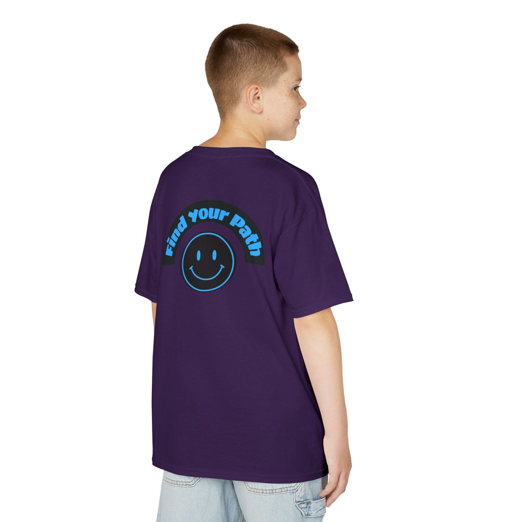 Explore Learn Protect | Kids Tee | Mountain Globe, Find Your Path Smiley