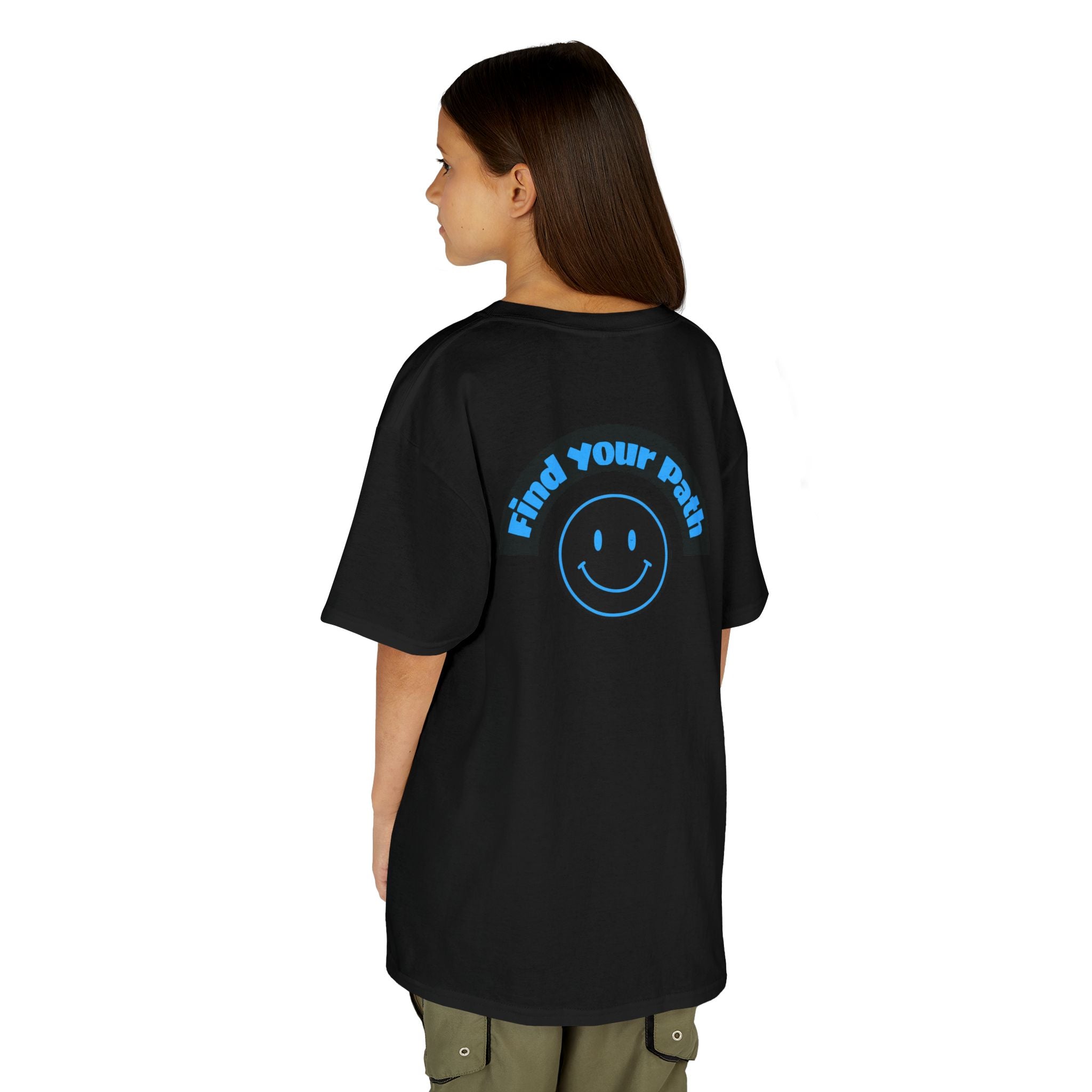 Explore Learn Protect | Kids Tee | Mountain Globe, Find Your Path Smiley