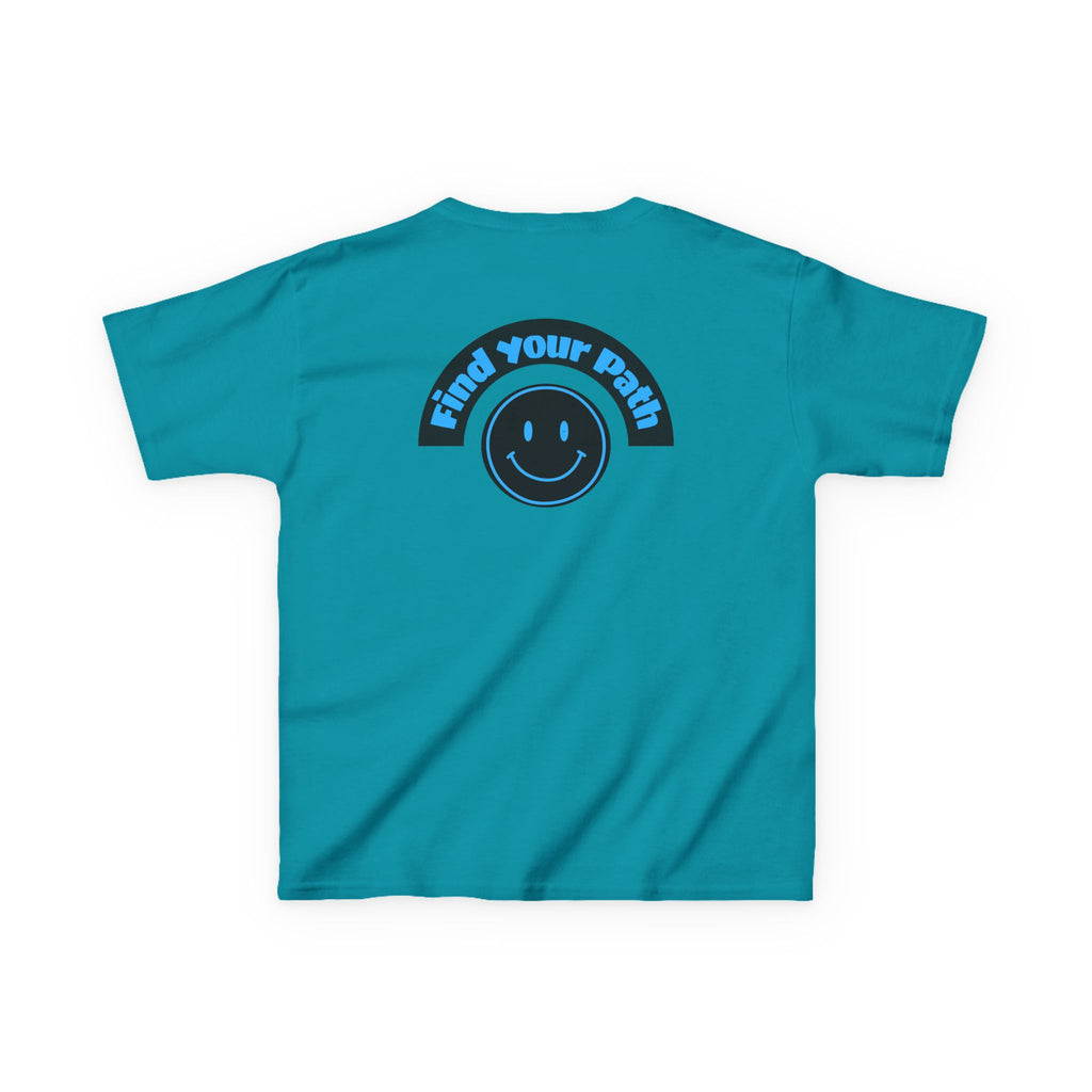 Explore Learn Protect | Kids Tee | Mountain Globe, Find Your Path Smiley