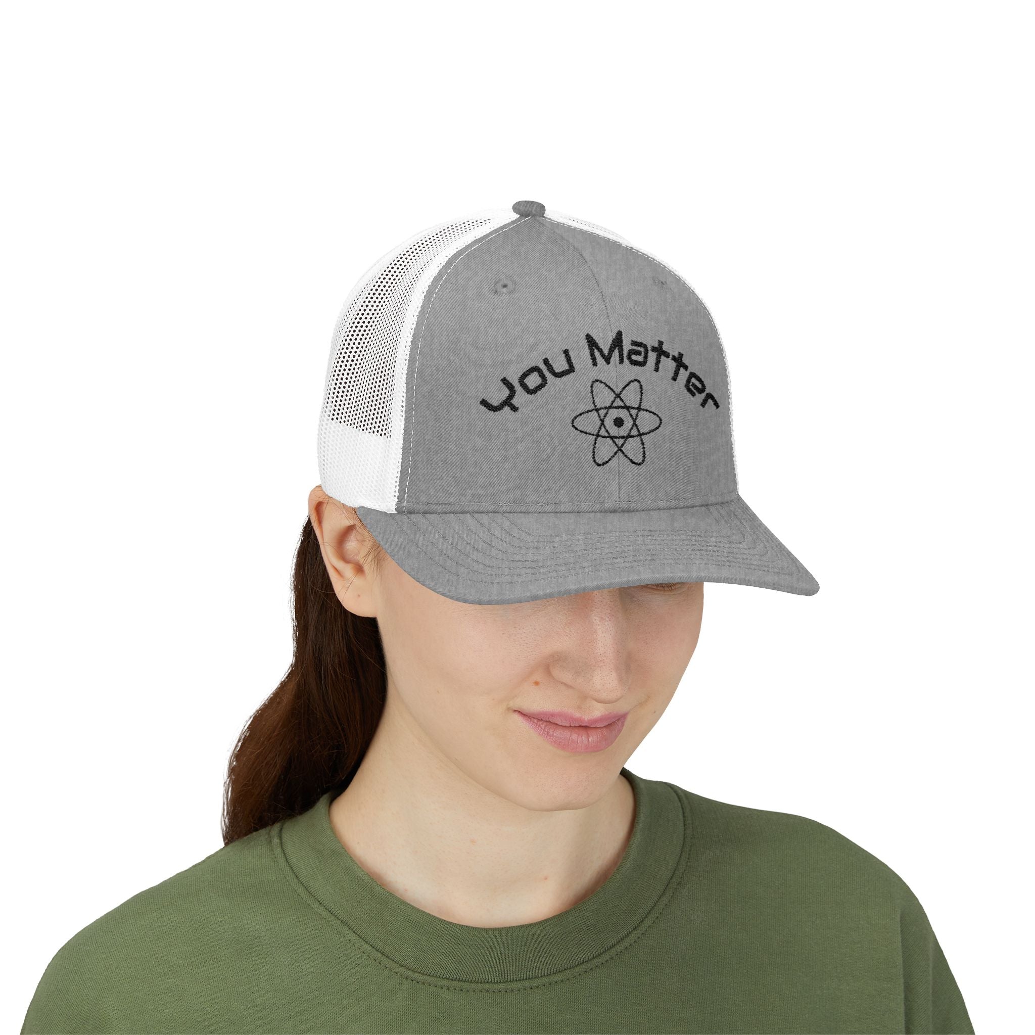 You Matter atom design Snapback Cap | science logo trucker hat
